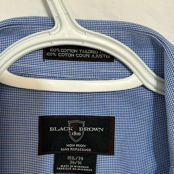 Black Brown 1826 Classic Blue Patterned Dress Shirt 100%Cotton Size 15.5 - Picture 3 of 8